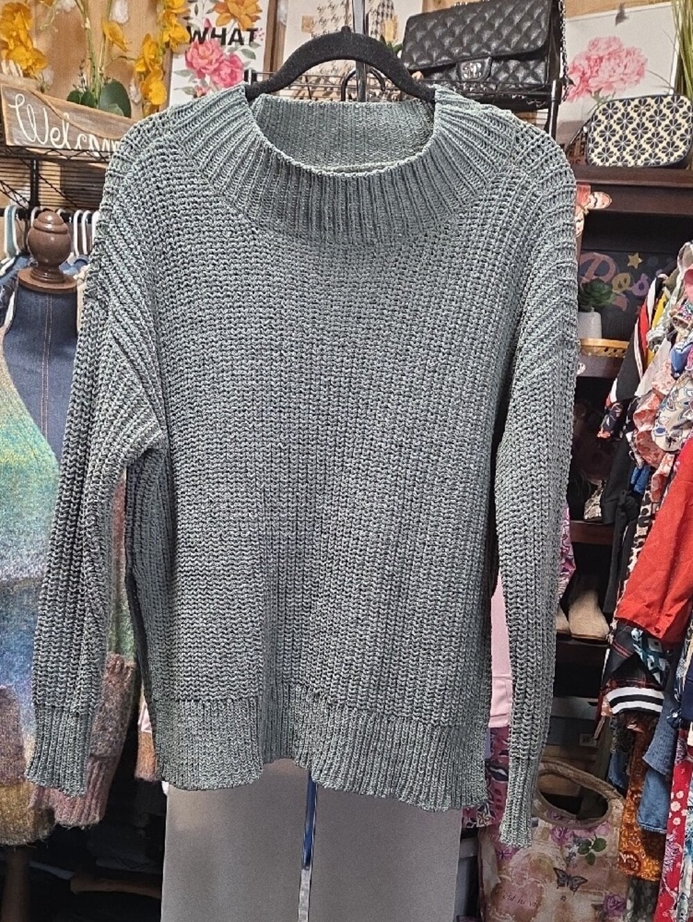 aerie Chunky Crewneck Sweater in Green